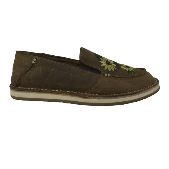 Rank-45 Brown Leather Embroidered Sunflower Slip On Flats Loafers Womens 8 - Picture 2 of 13
